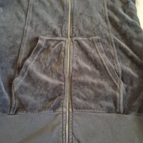 Juicy Couture Women's M Vintage Y2K Dark Gray Velour Zip Up Hoodie Sweater - Picture 9 of 13